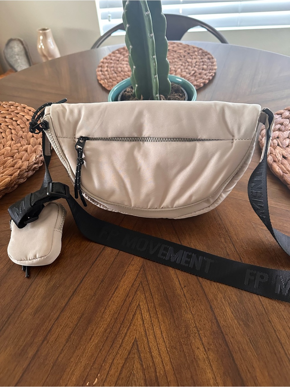 FP Movement Minimal Cream Crossbody Bag with Adjustable Black Strap